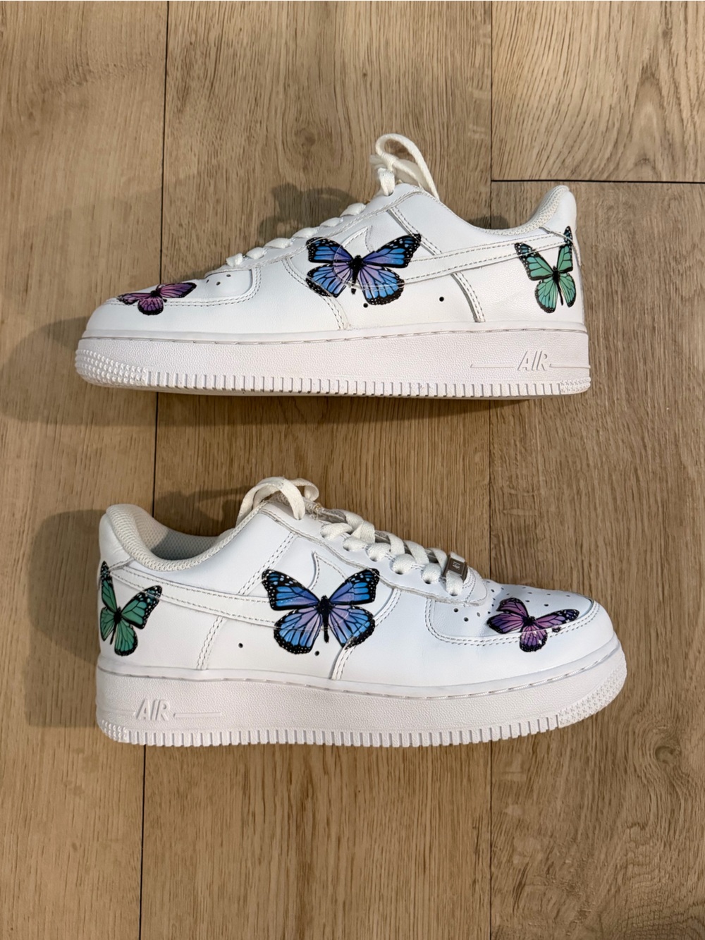 Custom Nike Air Force 1 with Blue, Purple & Green Butterfly Accents - with box